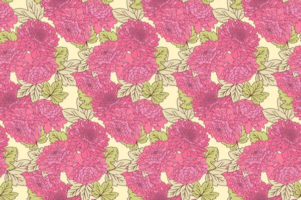 Summer or spring seamless floral pattern. Blooming pink flowers and green leaves background print. drawn illustration. Nature ornament for designs, fabric, textiles