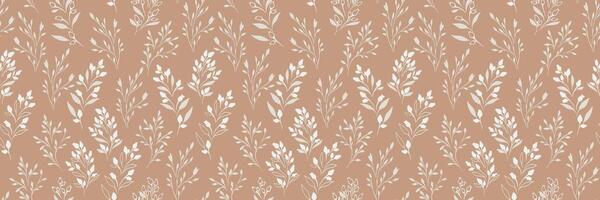 Seamless pattern with delicate leafy stems in soft hues on a light beige background. Pastel elegant botanical design, perfect for textiles, wallpapers, packaging, invitations vector