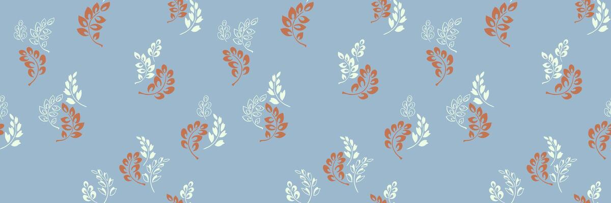 Seamless pattern with stylized tiny leaves on a muted blue background. Minimalist plain ornament and modern botanical design, perfect for textiles, wallpapers, stationery, branding, packaging