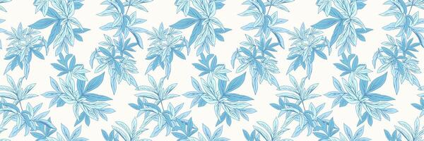 Seamless botanical pattern delicate leaves in soft blue tones. Ideal for fabrics, stationery, and home decor, evoking a calm and elegant atmosphere Beautiful branches leaves reap print. vector