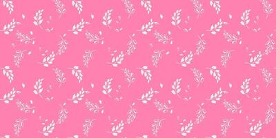 Elegant seamless pattern featuring delicate white botanical branches and scattered leaves on a pink background. Minimalistic and nature inspired, perfect for textiles, wallpapers, stationery vector
