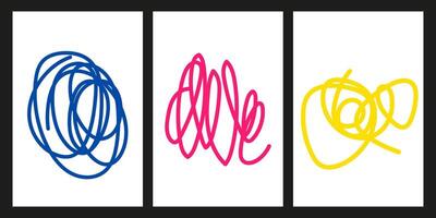 Set of colorful line doodle poster collection. Children's doodles, scribble elements. Abstract background for wall art, print, poster vector