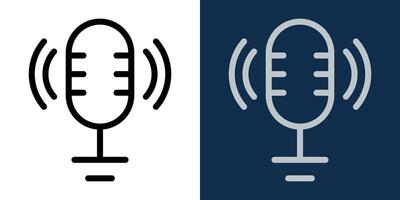 Broadcast Microphone Icon in Dual Color Themes. Editable Stroke. Flat and Line Style Symbol of Audio Recording or Podcast with Sound Waves. Microphone for Media, Voice App, Music, or UI Design. vector
