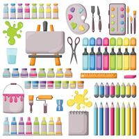 A large bright, colored set of elements and tools for the artist. vector