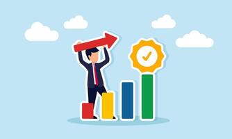 Businessman Holding Arrow Behind Chart with Checkmark on Top Illustration of Business Performance Validation vector