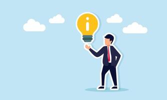 Businessman Holding Information Light Bulb as a Symbol of Business Innovation and Implementation Guidelines vector