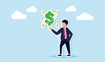 Businessman showing sparkling dollar sign illustration of showing maximum and optimal performance of the dollar currency vector