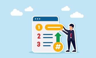 Businessman organizing data on a platform application interface, illustration of inputting data for company administration purposes vector