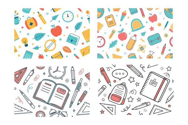 Back to School Doodle Seamless Pattern Collection.