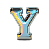 Iridescent Chrome Letter Y 3D Render Alphabet Metallic Font Holographic Gradient Shiny Reflective png