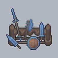 top view long weapon rack in pixel art style with isolated background vector
