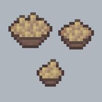 yellow food in the bowl with different size in pixel art style vector