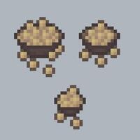 spills over yellow seasoning in the bowl with different size in pixel art style vector