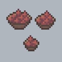 spicy in the bowl with different size in pixel art style vector