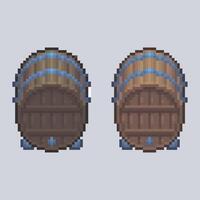 top view wooden beer barrel in pixel art style with isolated background vector