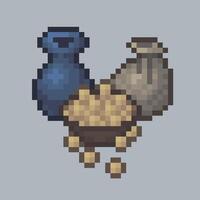 jar and sack goods in pixel art style with isolated background vector