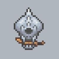 cyclops head with scimitar sword in pixel art style vector