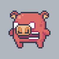 angry red pig monster in pixel art style with isolated background vector
