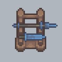 top view standing weapon rack in pixel art style with isolated background vector