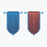 blue and red banner in pixel art style with isolated background vector