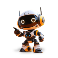 Cute robot character pointing while standing against a simple background with a playful expression showcasing its design png