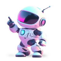 Robot astronaut stands confidently with a raised finger, showcasing futuristic design and vibrant colors in a digital setting png