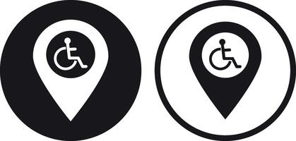Map pointer with handicap icon set in two styles . Wheelchair map marker icon . illustration vector