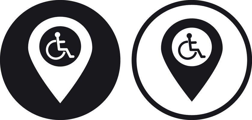 Map pointer with handicap icon set in two styles . Wheelchair map marker icon . illustration