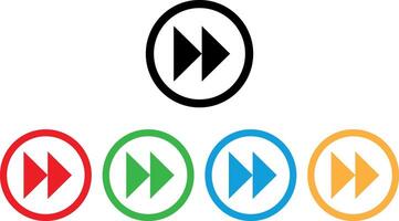 Colorful fast forward button icon set in five colors . Media fast forward button icon . illustration vector
