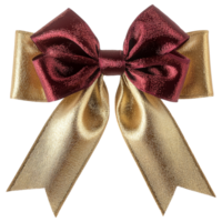 Luxurious gold and burgundy ribbon bow with rich festive design png