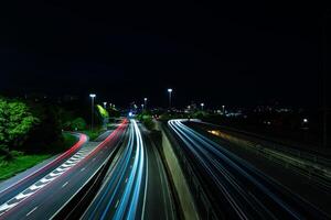 07-05-2025 Leeds, United Kingdom. Light trails illuminating Leeds ring road at night photo