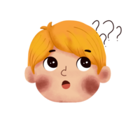 A cartoon boy with a red face and a question mark png