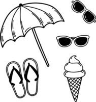 flat style summer beach elements silhoutte set vector