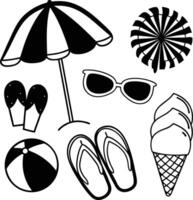 Flat style summer beach elements sihouette set vector