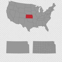 Kansas map set with USA location, clean outline, and full county breakdown. vector