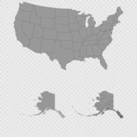 Alaska map set with USA location, clean outline, and full county breakdown. vector