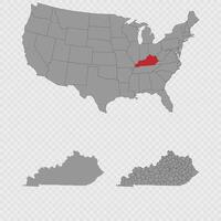 Kentucky map set with USA location, clean outline, and full county breakdown. vector
