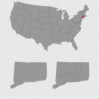 Connecticut map set with USA location, clean outline, and full county breakdown. vector