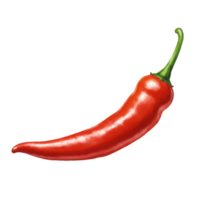 A watercolor single vibrant red chili pepper with a green stem against a plain and simple solid color space on transparent background png