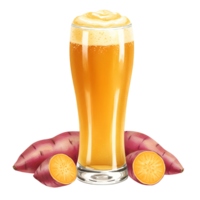 watercolor watercolor Tall glass of orange liquid with foam and sweet potatoes on a plain color isolated setting view on transparent background png