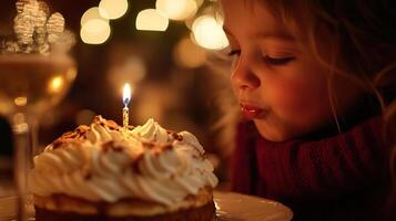 A little girl blowing out a candle on a cake photo