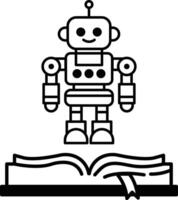 robot is standing on top of an open book vector