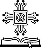 computer chip with a dollar sign on it is shown next to an open book vector