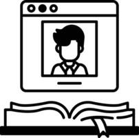 man face is shown on a computer screen with a book open in the background vector
