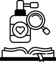 bottle of medicine with a heart on it and a magnifying glass next to it vector