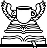 book with a cup and a winged cup on top of it vector