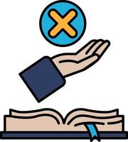 A hand is holding an open book with an X on it vector