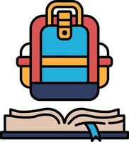 A backpack is on top of an open book vector