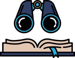A pair of binoculars is shown next to an open book vector