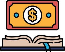 A dollar bill is shown on top of an open book vector